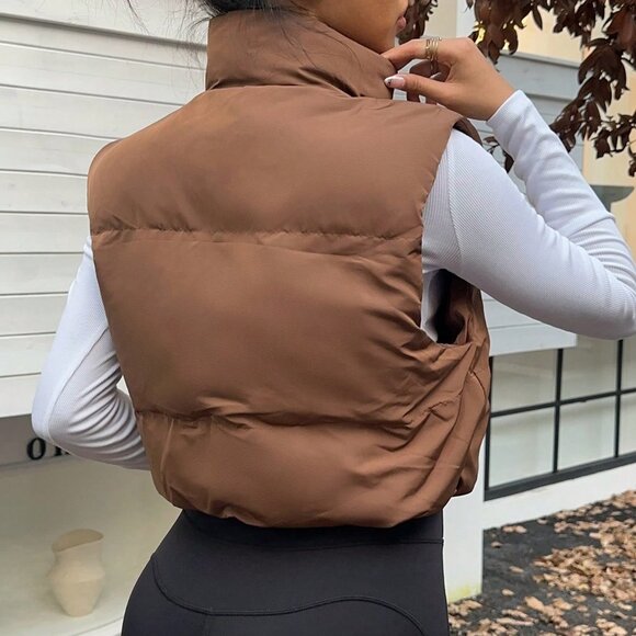 Chocolate Brown Casual Women's Sleeveless Coat Vest - Picture 2 of 7